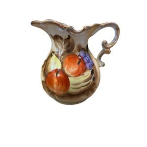 Vintage‎ Ceramic Pitcher Fruit Design Gold Trim Made in Japan Decorative Accent
